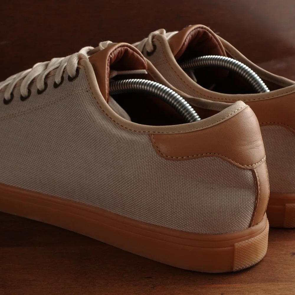 Patina Sneakers Mens SZ 8.5 Beige Portland Leather Canvas Lifestyle Modern Shoes